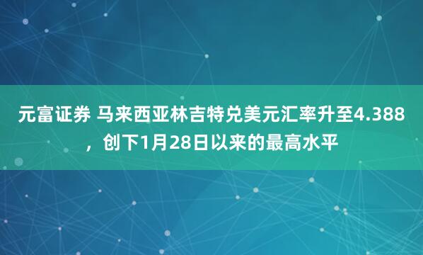 元富证券 马来西亚林吉特兑美元汇率升至4.388，创下1月28日以来的最高水平